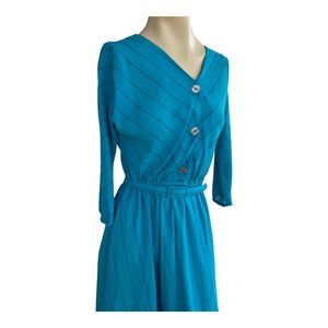 Vintage Charlee Allison by Eljay V-Neck, Long Sleeve Dress W/Belt 1980 Style S/M